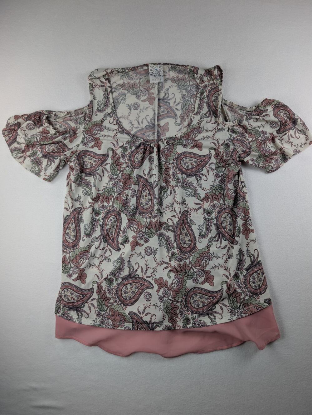 Naïf Paisley Cold Shoulder Blouse Pink Boho Layered Top